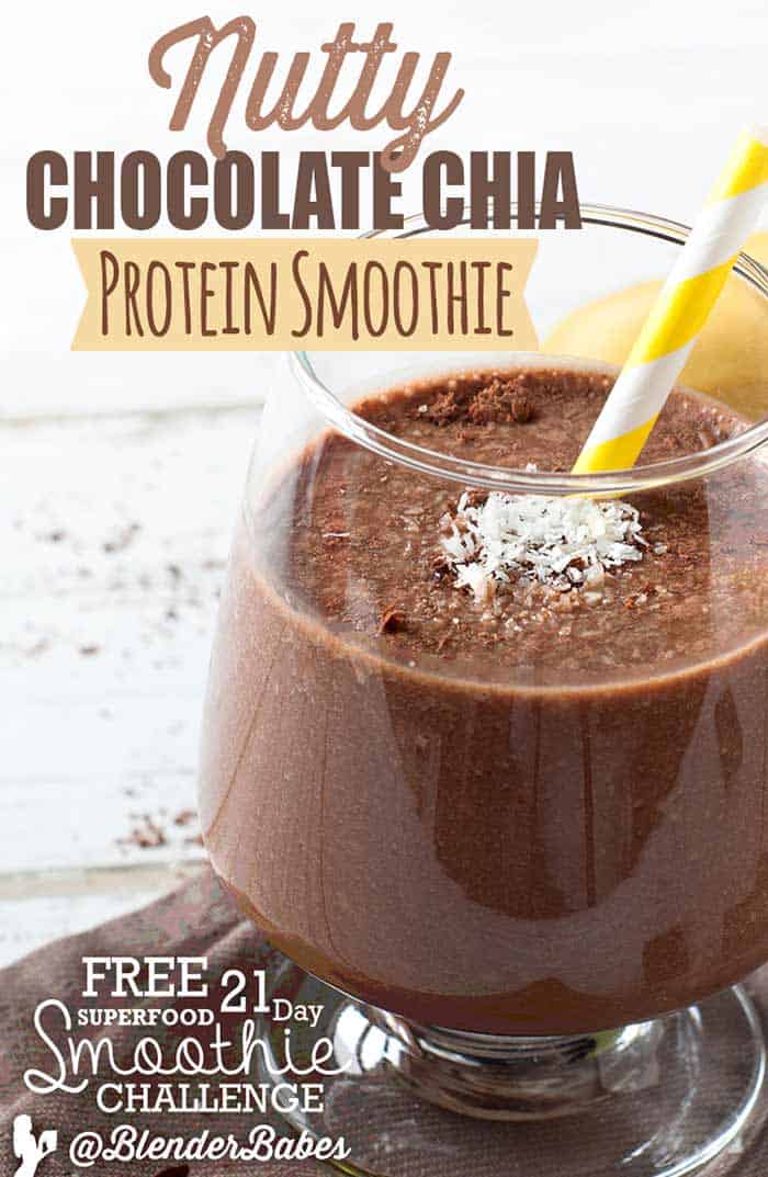 Nutty Chocolate Chia Protein Smoothie Recipe by Blender Babes